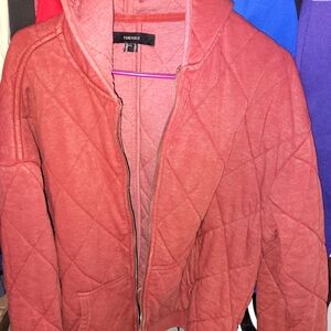 Forever 21 Quilted Hooded Jacket in Rose